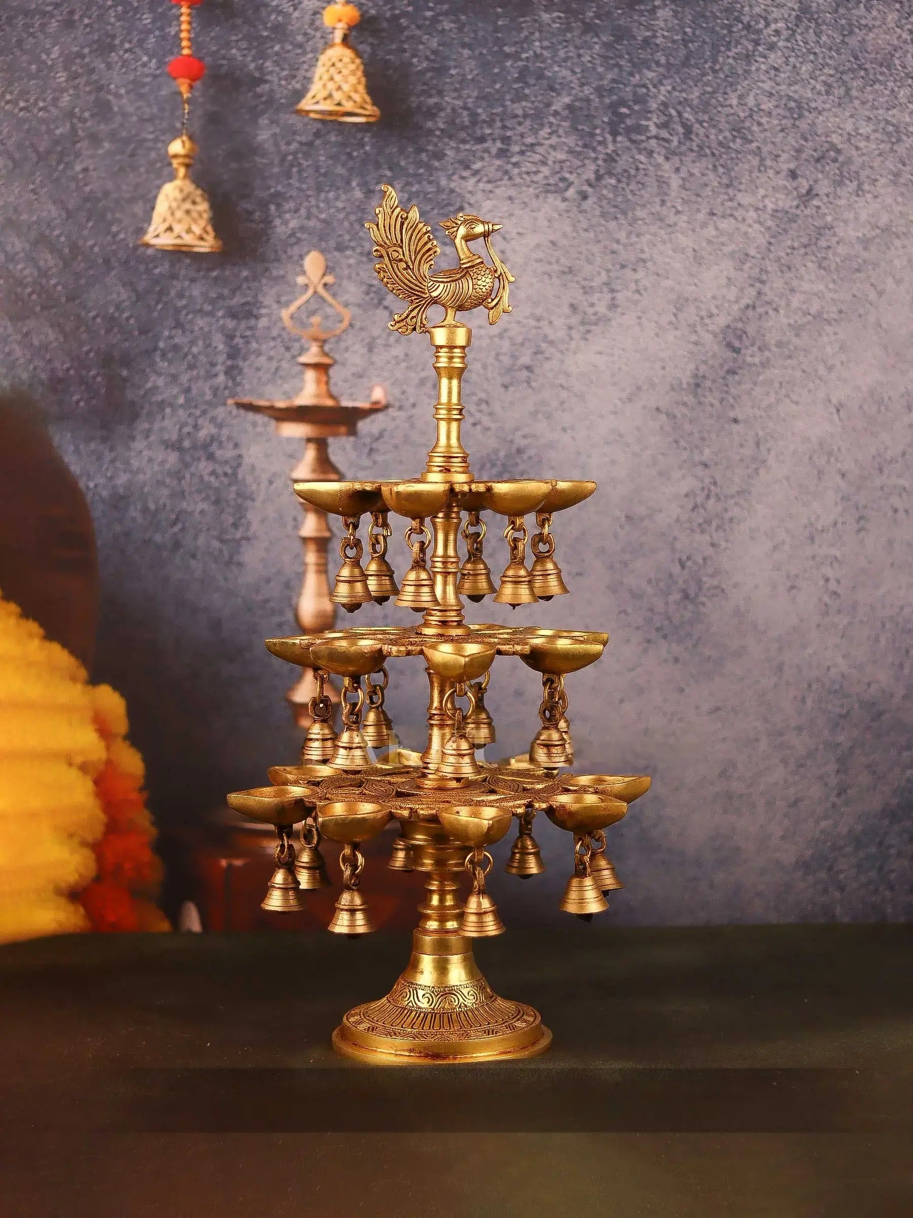 Brass Annanpakshi Vilakku with Multi Layer Bells - ArtyCraftz
