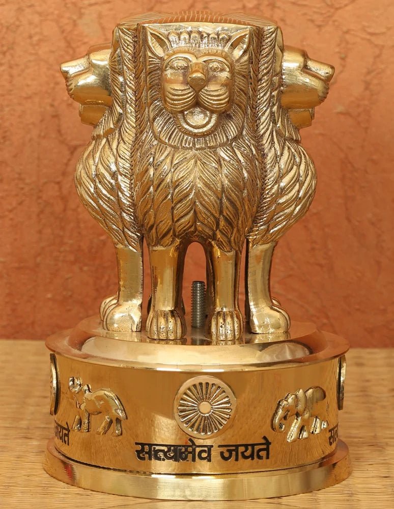 Brass Ashoka Four Lion Pillar Statue - ArtyCraftz