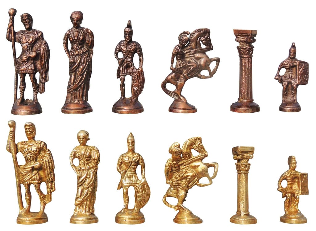 Brass Engraved Chess Board with Roman Chess Pawns - ArtyCraftz