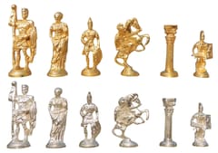 Brass Engraved Chess Board with Roman Gold and Silver Chess Pawns - ArtyCraftz