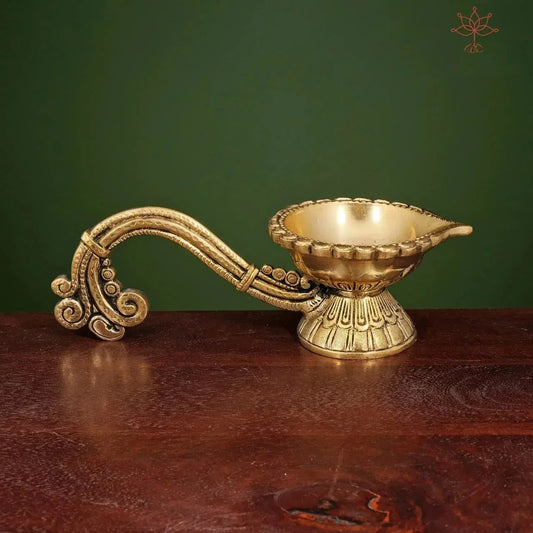 Brass Floral and Leaf Engraved Aarti Diya - ArtyCraftz
