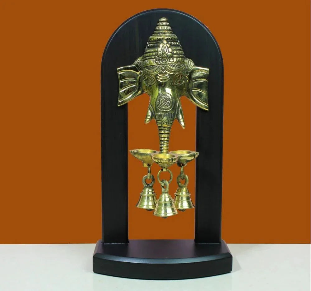 Brass Ganesha wall hanging diya with bells-ArtyCraftz.com
