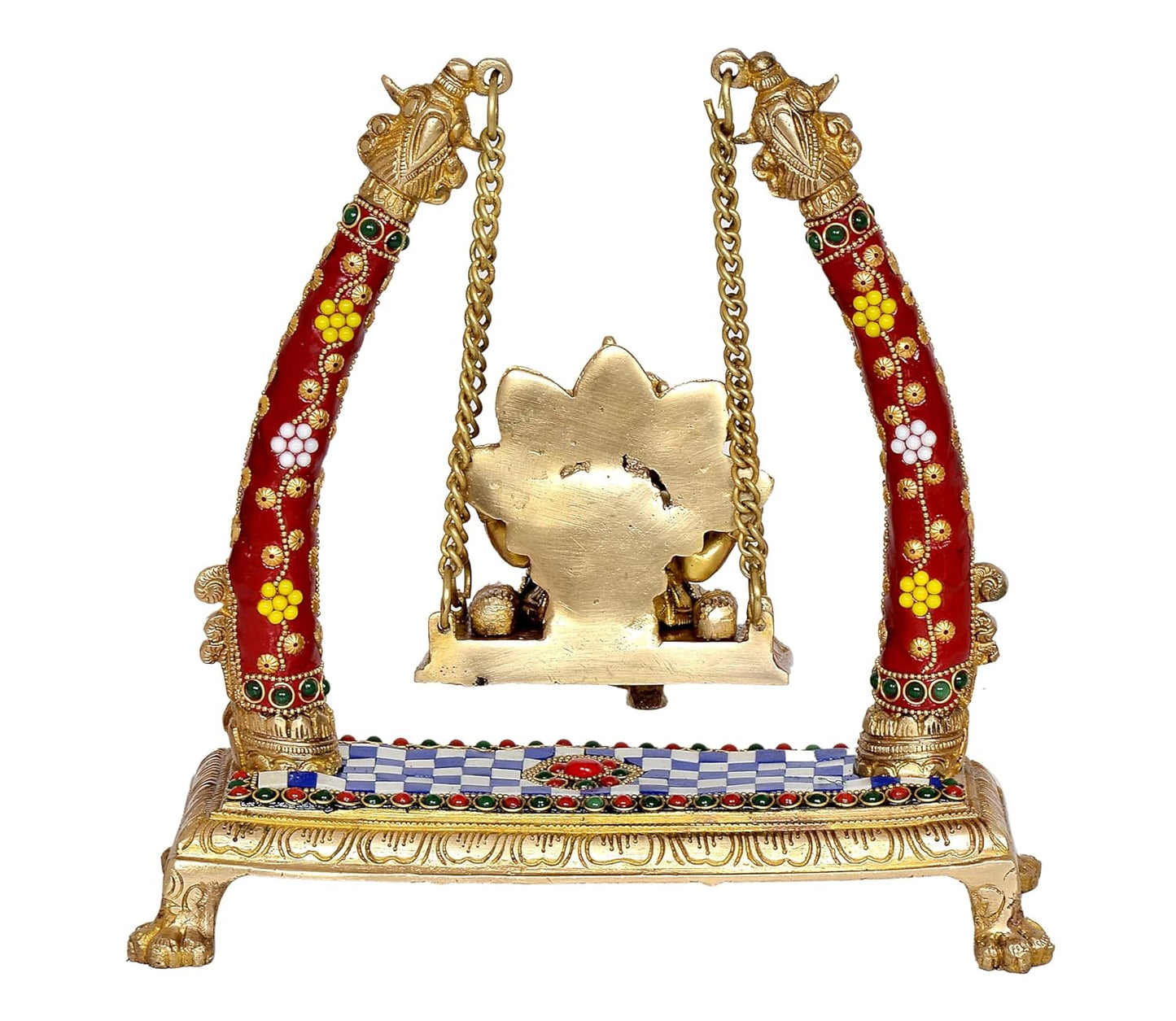 Brass Lord Ganesha on Floral Pattern Swing - ArtyCraftz