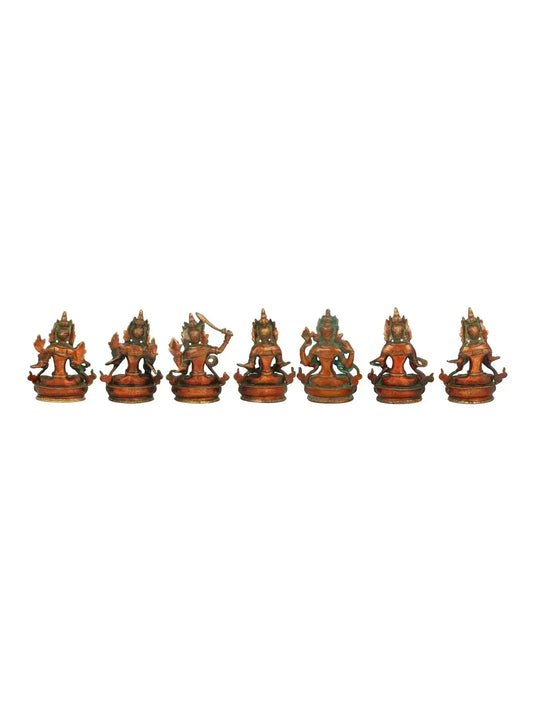 Brass Multicolor Green Tara, Manjushri, Chenrezig, Vajradhara and White Tara Idol - ArtyCraftz