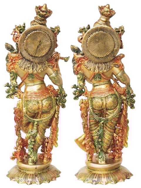Brass Radha Krishna on Lotus Pedestal Statue - ArtyCraftz