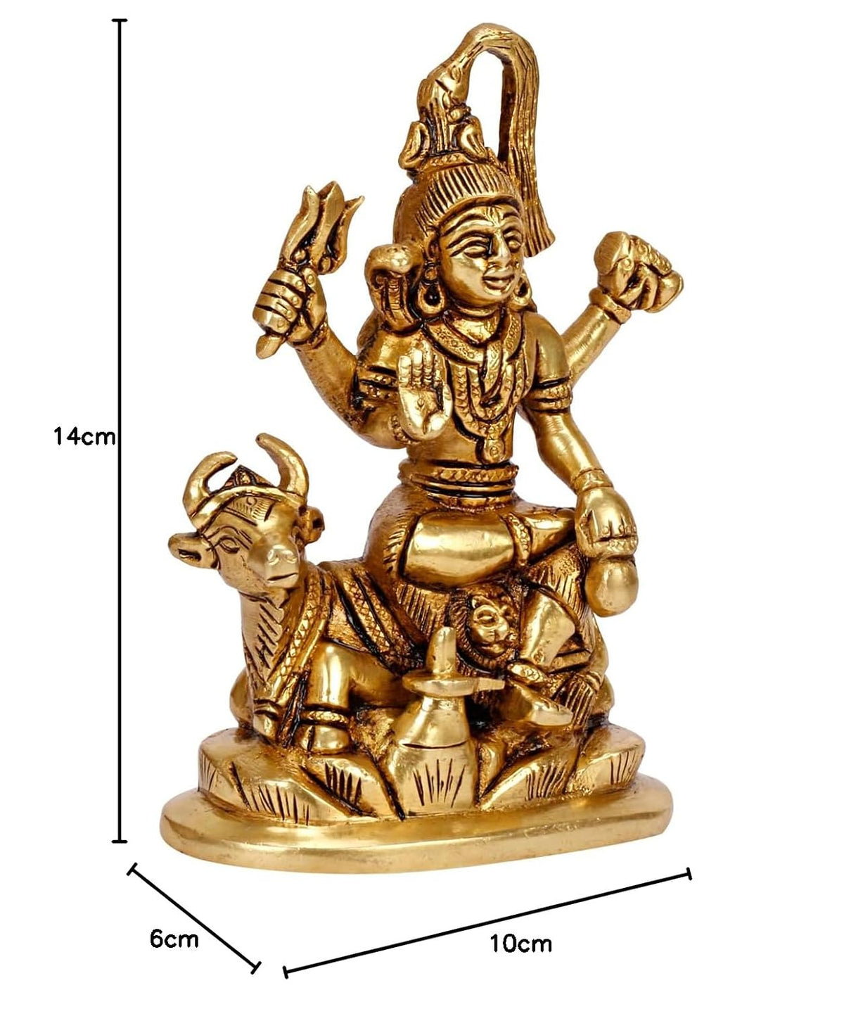 Golden brass statue of Lord Shiva seated on Nandi with a trident and intricate traditional detailing-artycraftz.com