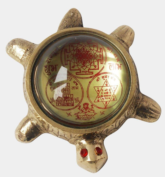 Brass Shree Yantra Tortoise in Glass Vastu piece - ArtyCraftz