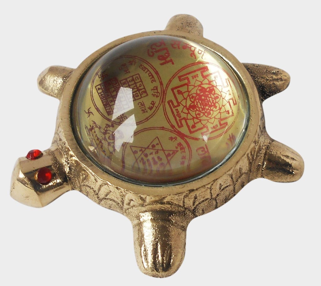 Brass Shree Yantra Tortoise in Glass Vastu piece - ArtyCraftz
