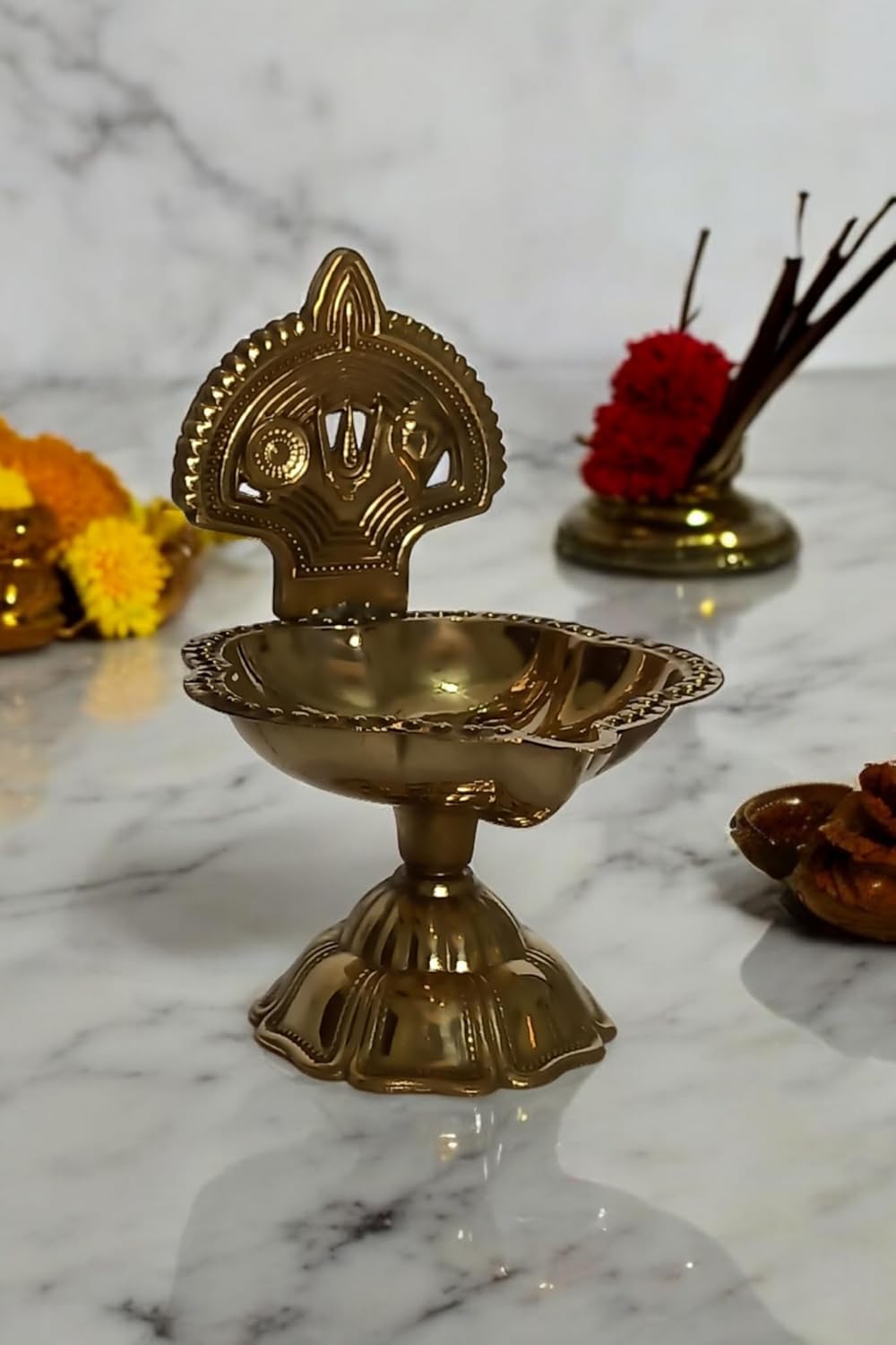 Brass Vishnu Shankh Chakra Namam Oil Lamp - ArtyCraftz