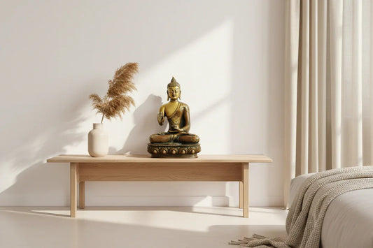 Brass Buddha Statue Meditation On Table