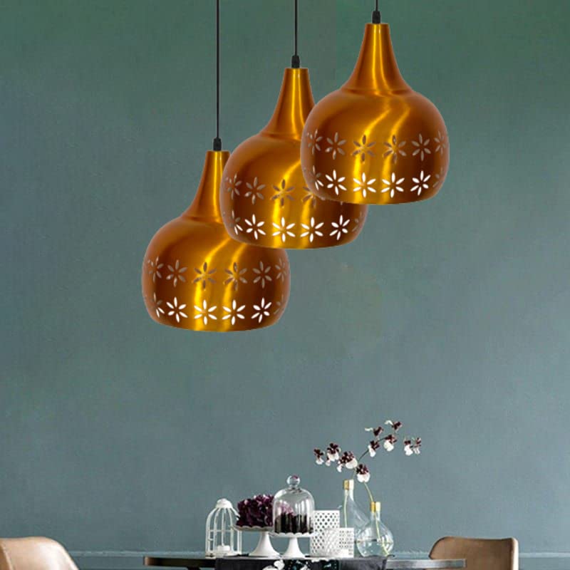 Bronze Flower Imprinted Iron Cluster Hanging Lamp - ArtyCraftz