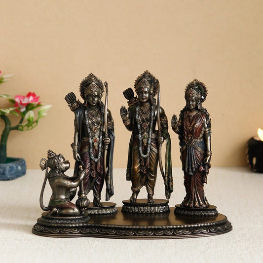 Brown and Copper Cold Cast Bronze Resin Ram Laxman Sita and Hanuman Idol Ram Darbar Statue - ArtyCraftz