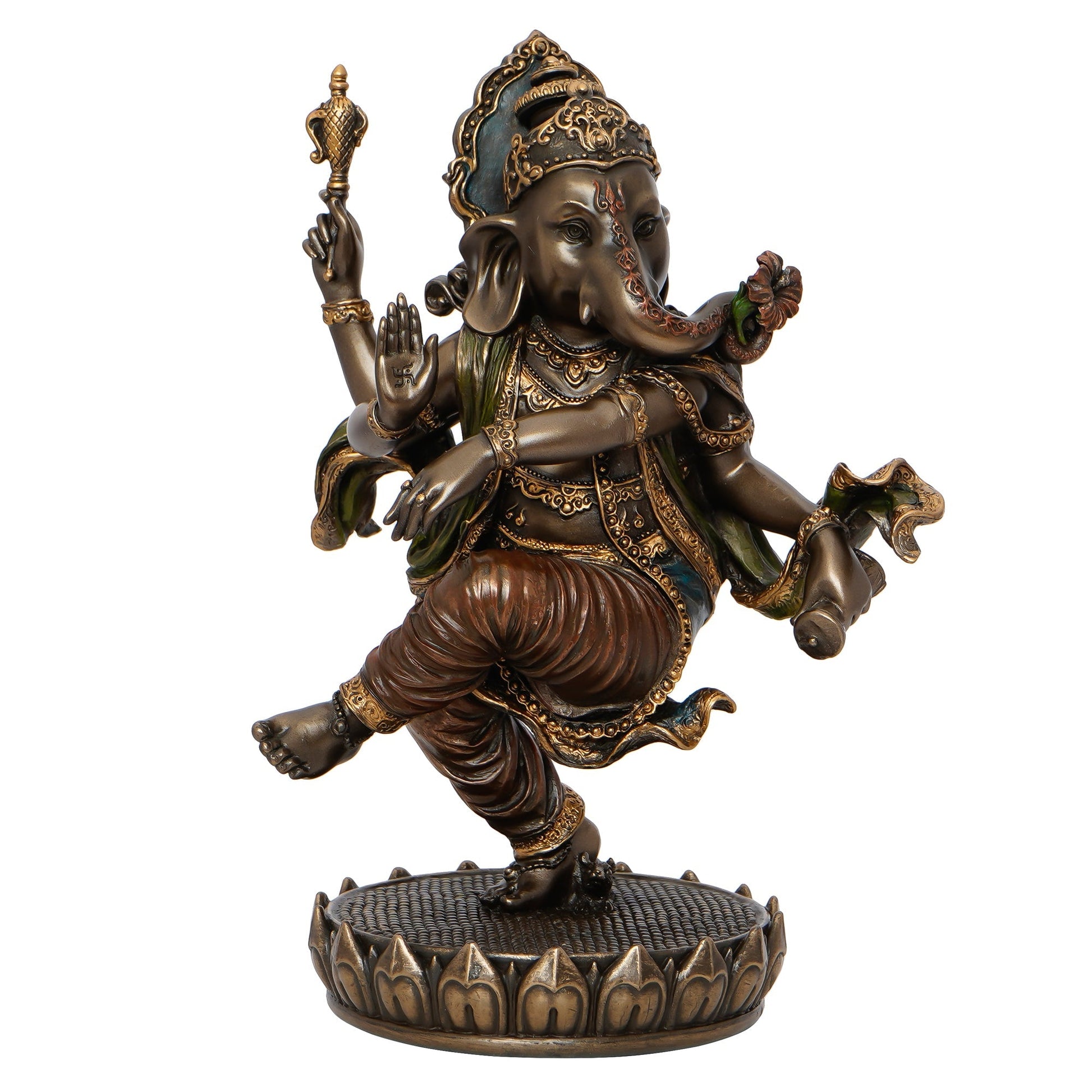 Brown Polyresin and Bronze Dancing Lord Ganesha Idol - ArtyCraftz