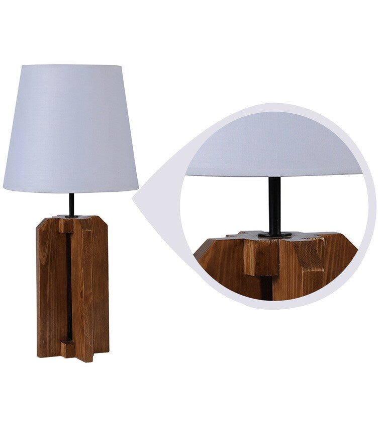 Stella Brown Wooden Table Lamp with White Fabric Lampshade