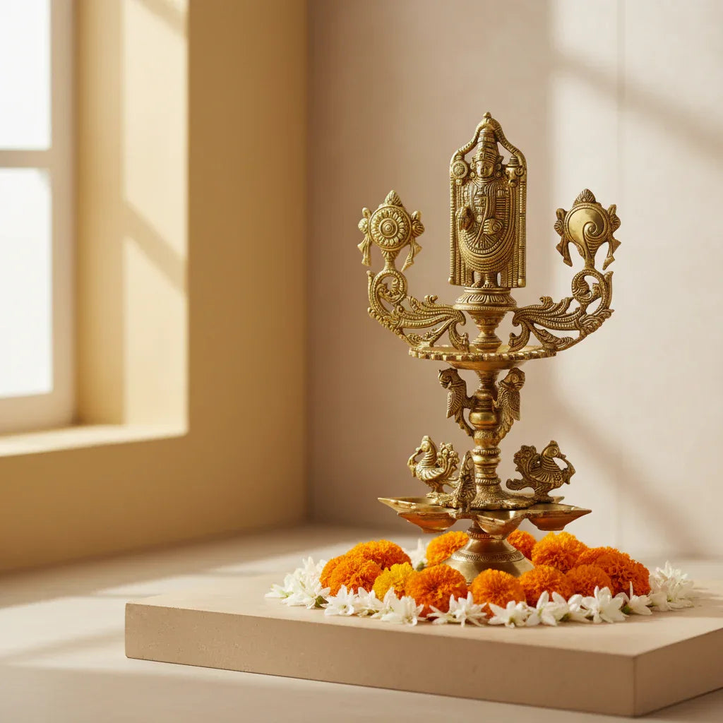 Brass Tirupati Balaji Idol Oil Lamp-ArtyCraftz.com