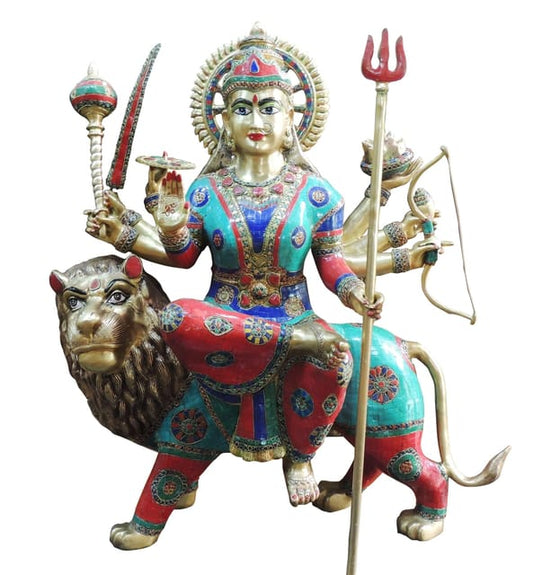 Brass Multicolor Durga Lacquer finish Statue