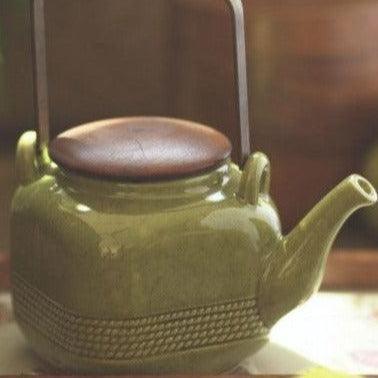 Handcrafted Ceramic Tea Pot Set for Kitchen Accessories with Green Color