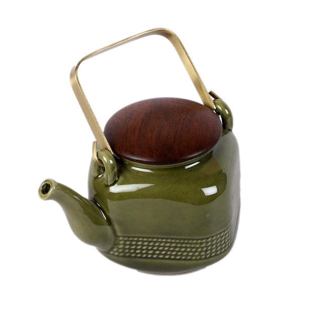 Handcrafted Ceramic Tea Pot Set for Kitchen Accessories with Green Color