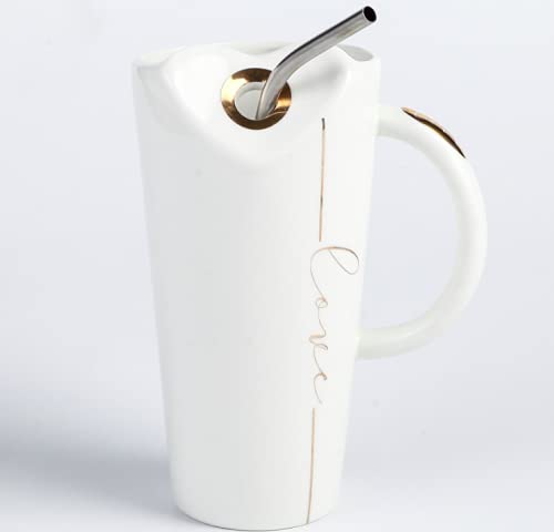 Ceramic Heart Shaped Mug Cup with Sipper - ArtyCraftz