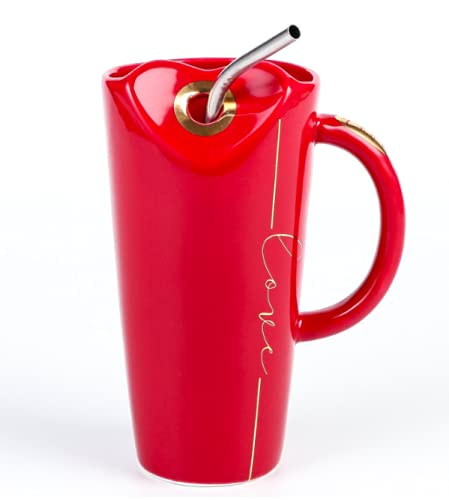 Ceramic Heart Shaped Mug Cup with Sipper - ArtyCraftz