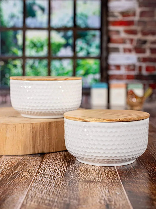 Ceramic Serving Bowl Set with Bamboo Lid - ArtyCraftz