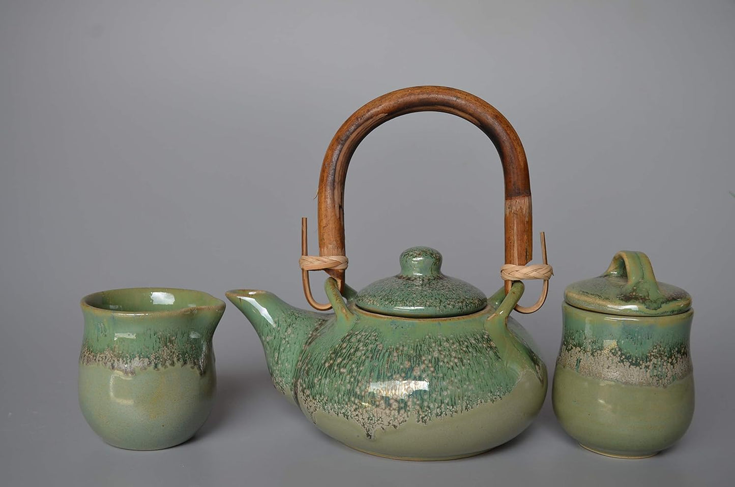 Ceramic Tableware Serving Tea/Coffee Set Sugar Pot Tea Pot & Milk Pot (620ml Green) - ArtyCraftz