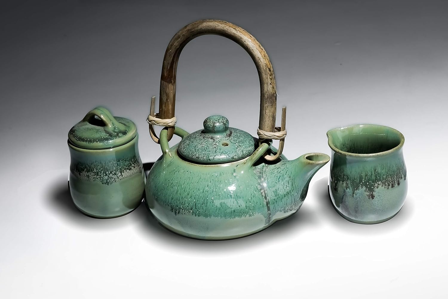 Ceramic Tableware Serving Tea/Coffee Set Sugar Pot Tea Pot & Milk Pot (620ml Green) - ArtyCraftz