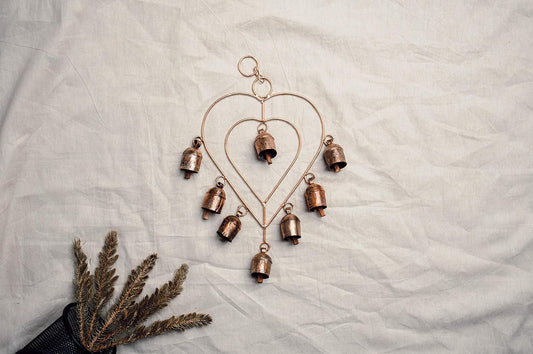 Copper Heart Shape with Cow Bells Wind Chime - ArtyCraftz