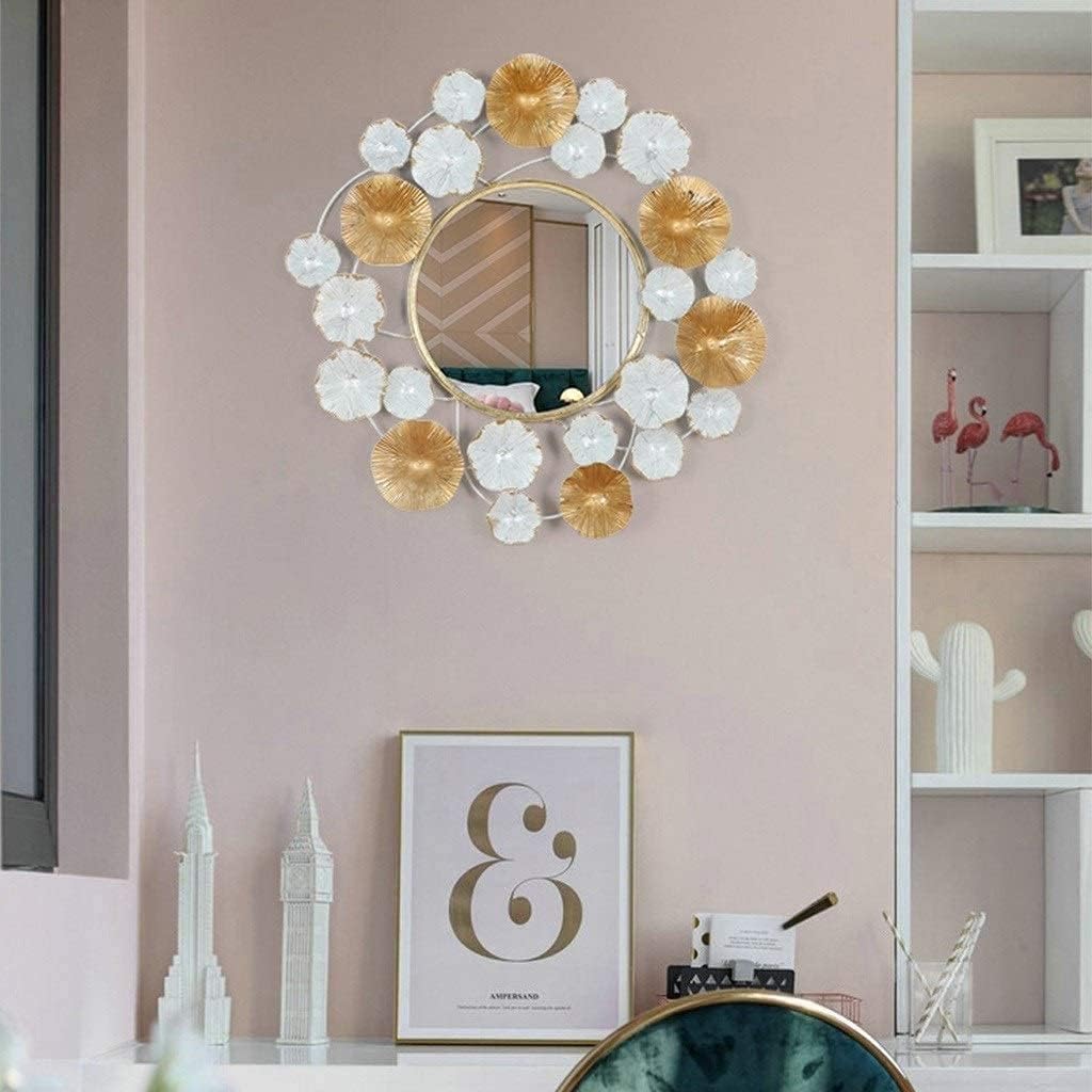 Decorative Golden and White Flower Round Wall Mirror - ArtyCraftz