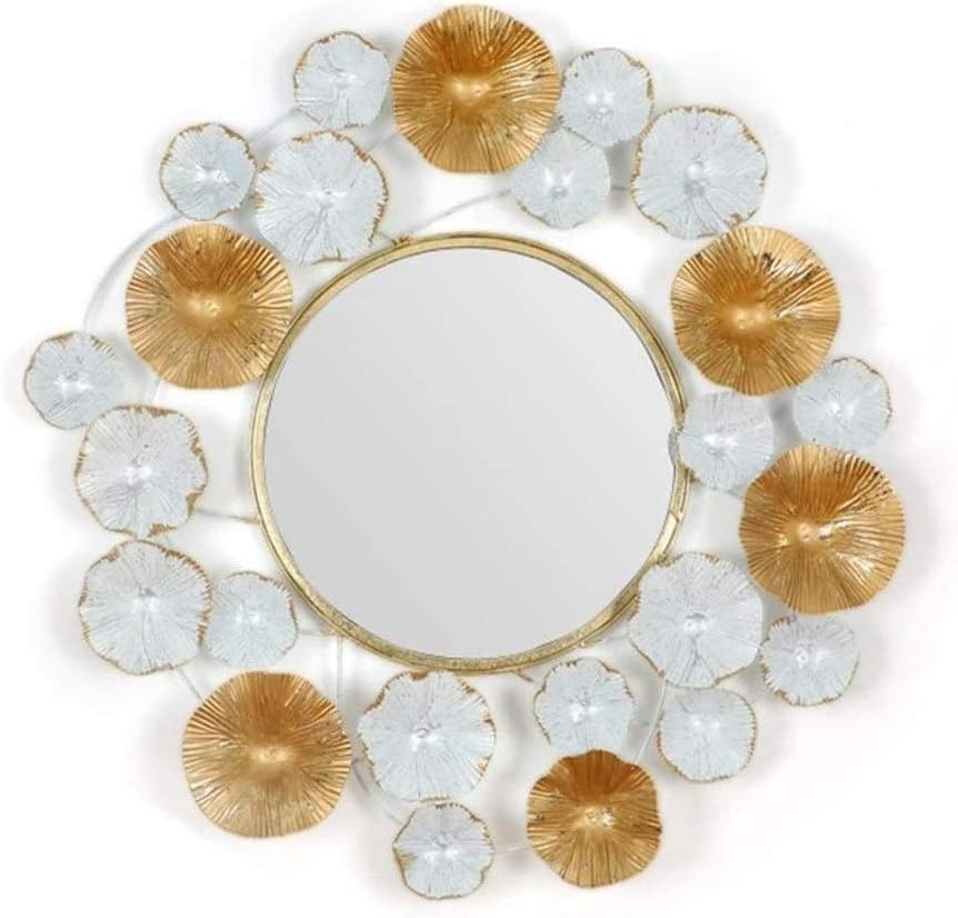 Decorative Golden and White Flower Round Wall Mirror - ArtyCraftz