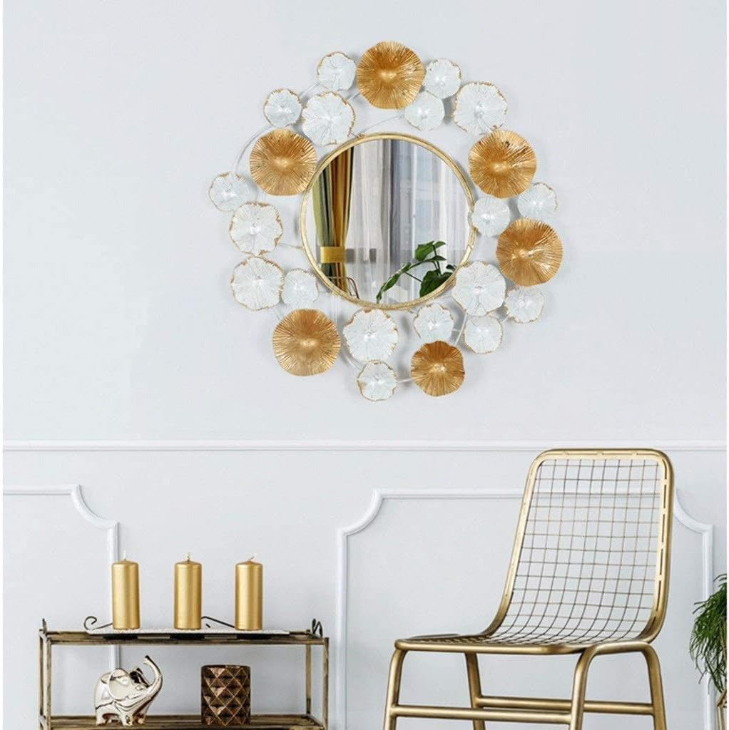 Decorative Golden and White Flower Round Wall Mirror - ArtyCraftz