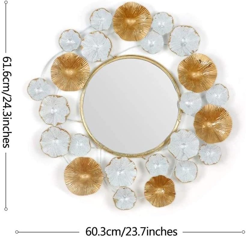 Decorative Golden and White Flower Round Wall Mirror - ArtyCraftz