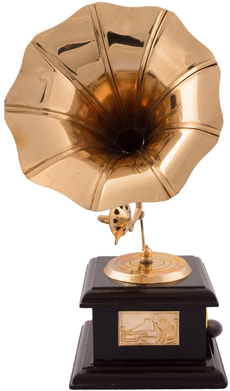 Antique Handcrafted Brass Gramophone, Music Shelf Table Decorative Showpiece