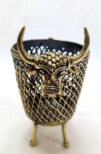 Dhokra Art Brass Bull Penstand cum Candle Holder - ArtyCraftz