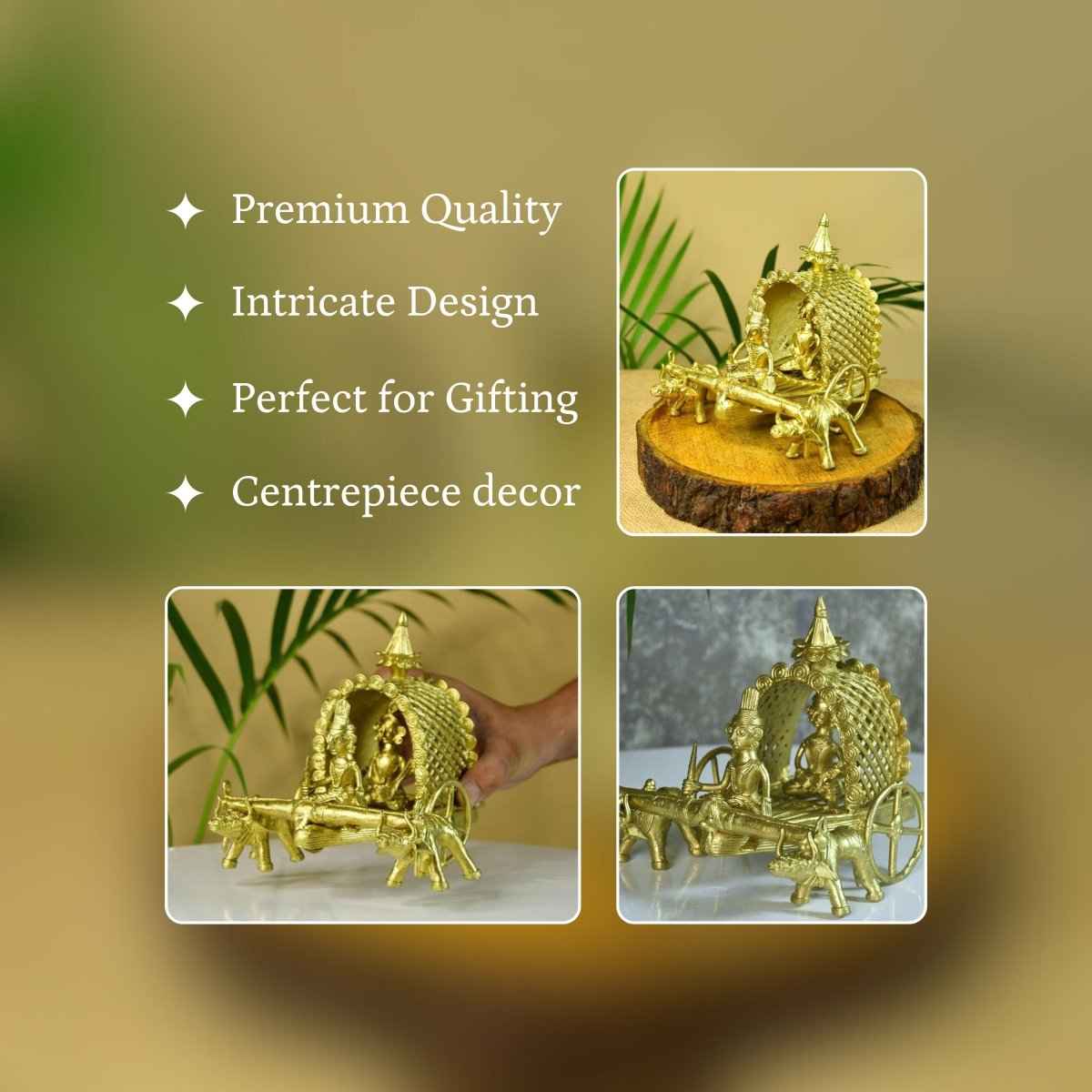 Dhokra Art Brass Decor - Cow Cart