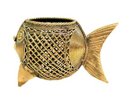 Dhokra Art Brass Fish Shaped Pen Holder - ArtyCraftz