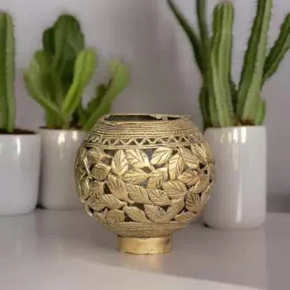 Dhokra Art Brass Leaves Penstand - ArtyCraftz