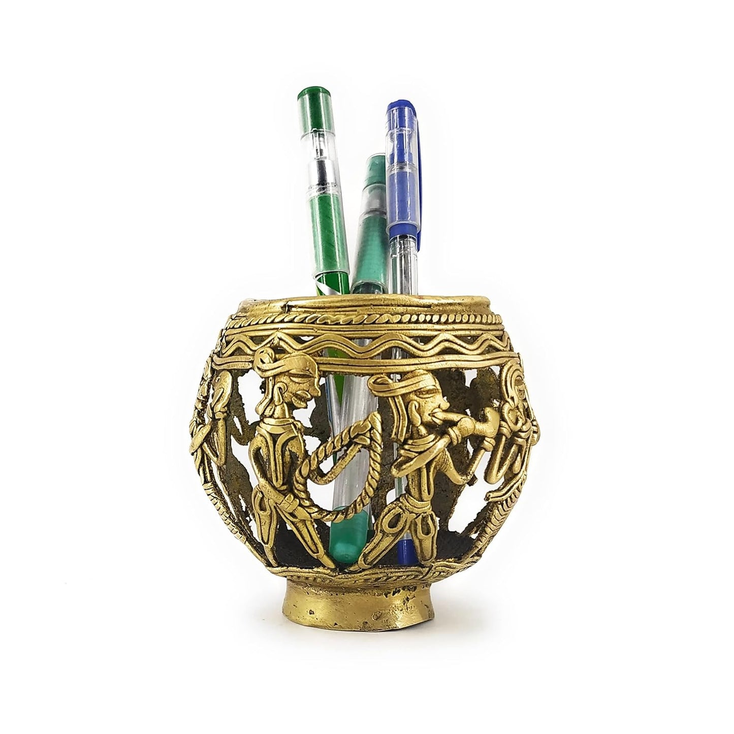 Dhokra Art Brass Tribal Dancers Penstand - ArtyCraftz