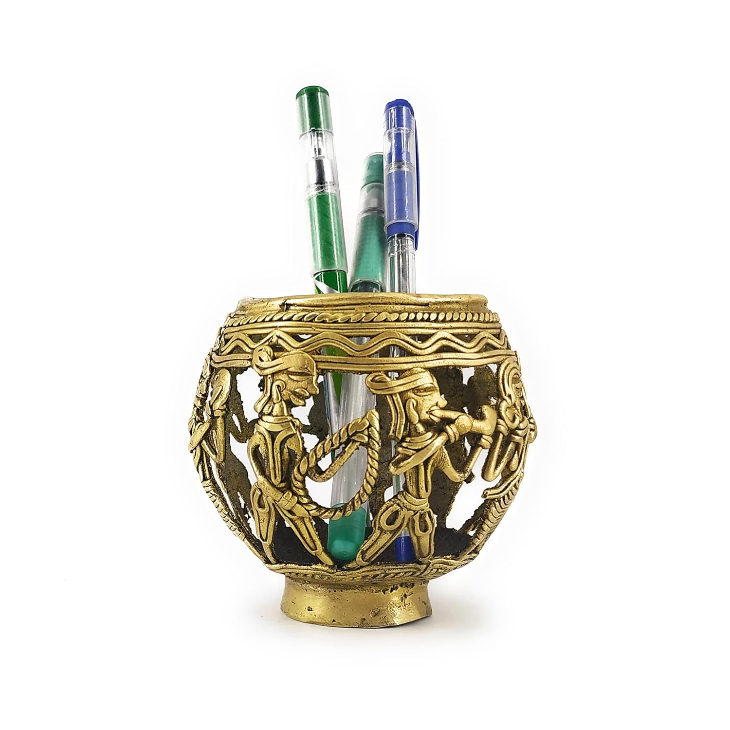Dhokra Art Brass Tribal Dancers Penstand - ArtyCraftz