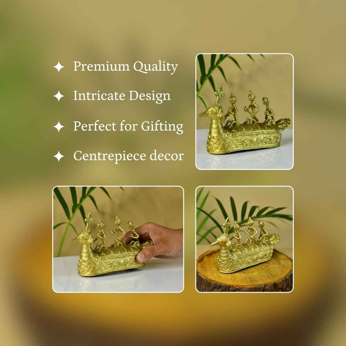 Brass Dhokra Art Boat Tabletop Showpiece