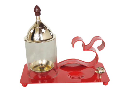 diwali decoration Iron & Brass Om Chimney Deepak Red - ArtyCraftz.com