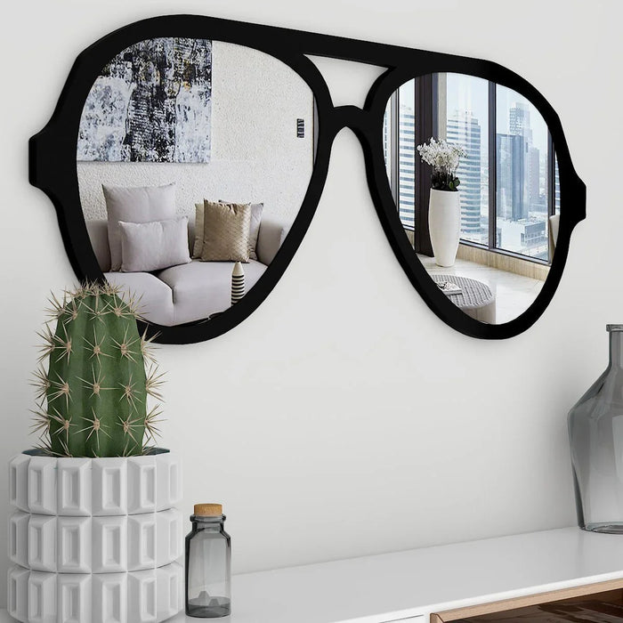 Sunglasses Shape Wall Mirror With Black Finish Frame
