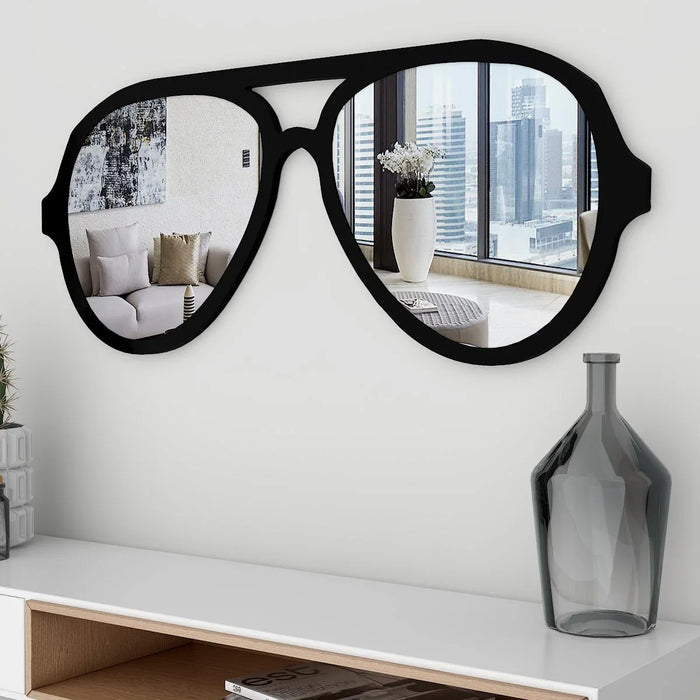 Sunglasses Shape Wall Mirror With Black Finish Frame