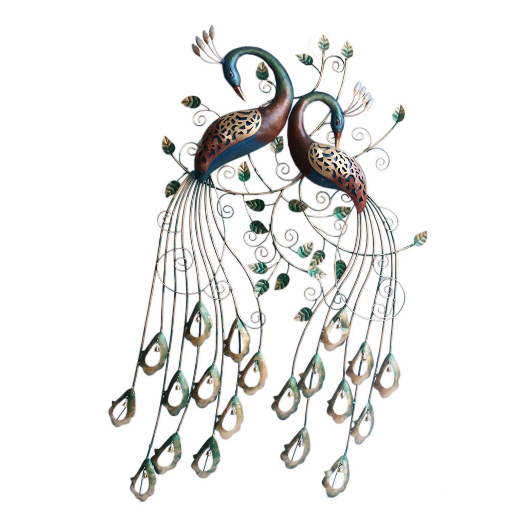 Metal Couple Peacock with leaf Wall Art