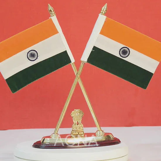 National Flag Stand Flags with Ashoka Stambh with Shiny 18K Gold-Plated-ArtyCraftz.com