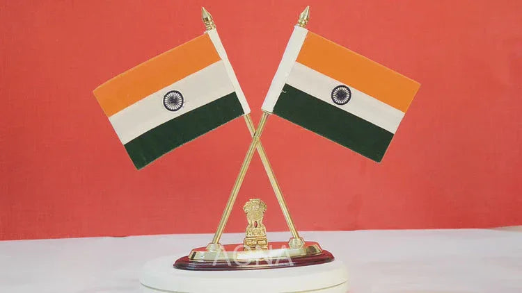 National Flag Stand Flags with Ashoka Stambh with Shiny 18K Gold-Plated-ArtyCraftz.com