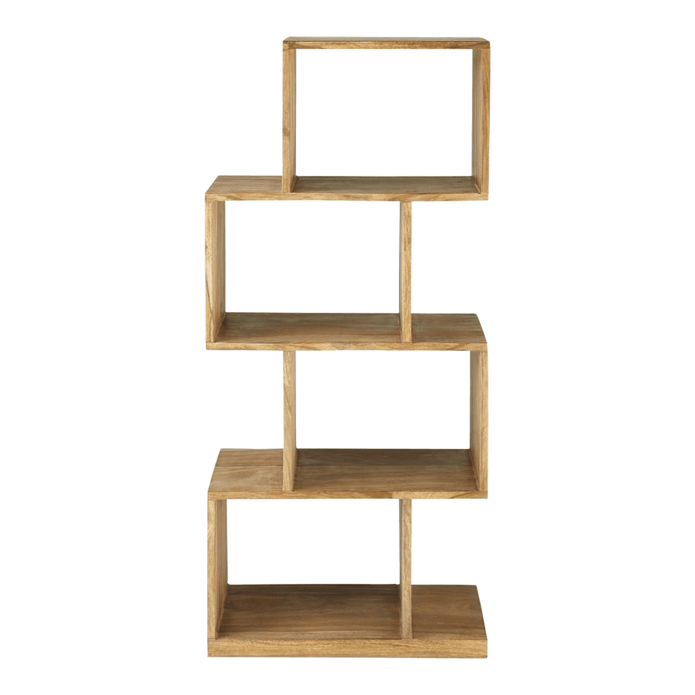 Wooden shelf with geometric design on a transparent background