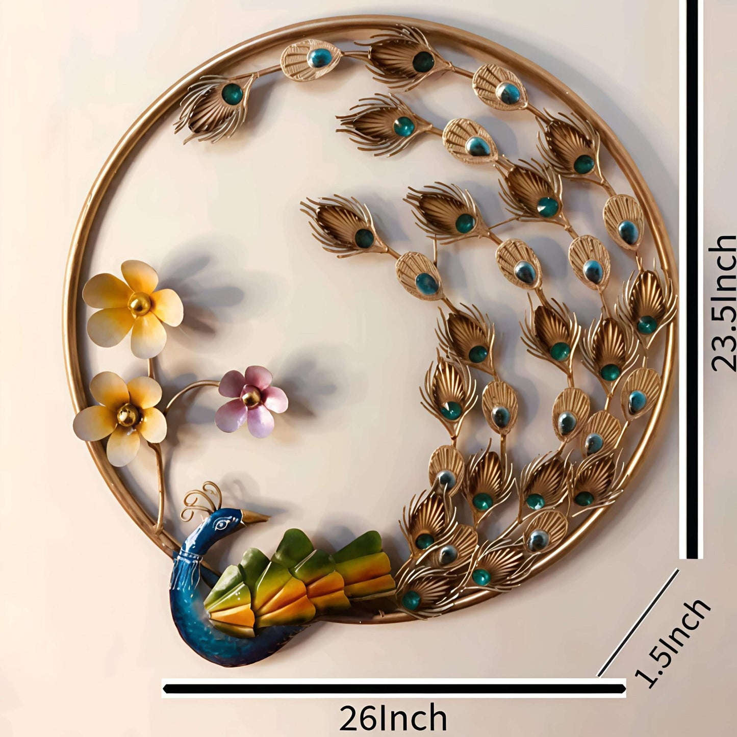 Elegant Metal Dancing Peacock with Flowers Wall Art - ArtyCraftz