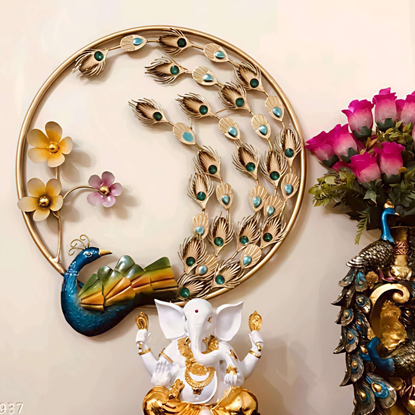 Elegant Metal Dancing Peacock with Flowers Wall Art - ArtyCraftz