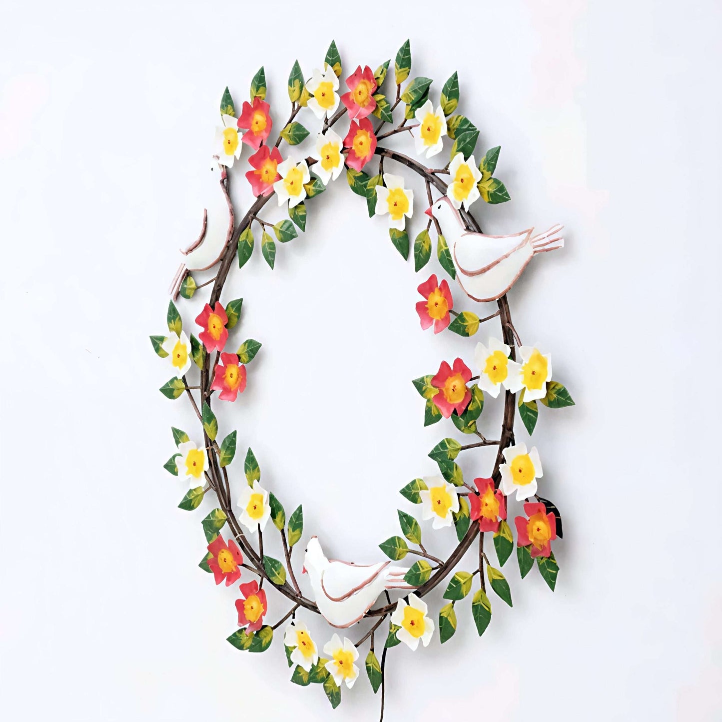 Elegant Ring of Birds Flowers and Leaves LED Iron Wall Art - ArtyCraftz